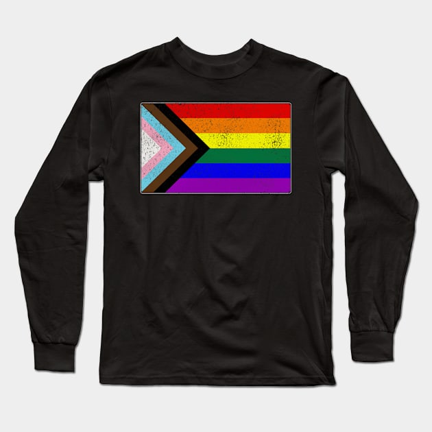 Distressed Progress LGBTQ Pride Flag Long Sleeve T-Shirt by wheedesign